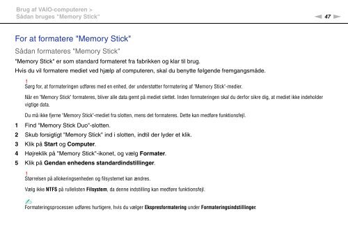 Sony VPCS11B7E - VPCS11B7E Mode d'emploi Danois