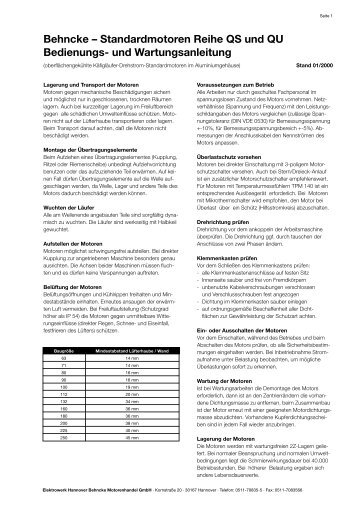 Standardmotoren Reihe QS und QU Bedienungs - Behncke in ...