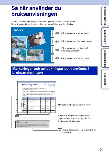 Sony HDR-AS30 - HDR-AS30 Guide pratique Su&eacute;dois