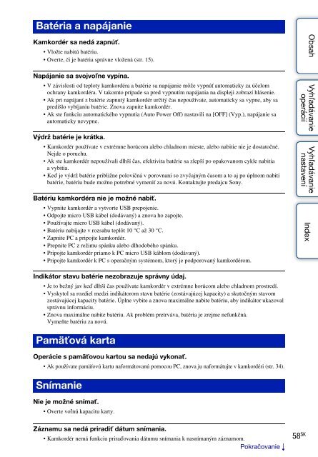 Sony HDR-AS30 - HDR-AS30 Guide pratique Slovaque