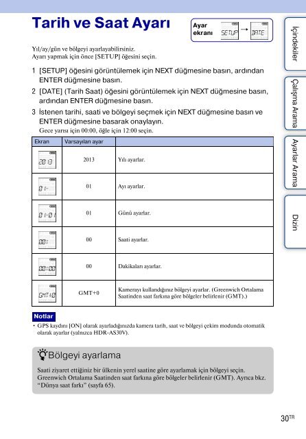 Sony HDR-AS30 - HDR-AS30 Guide pratique Turc