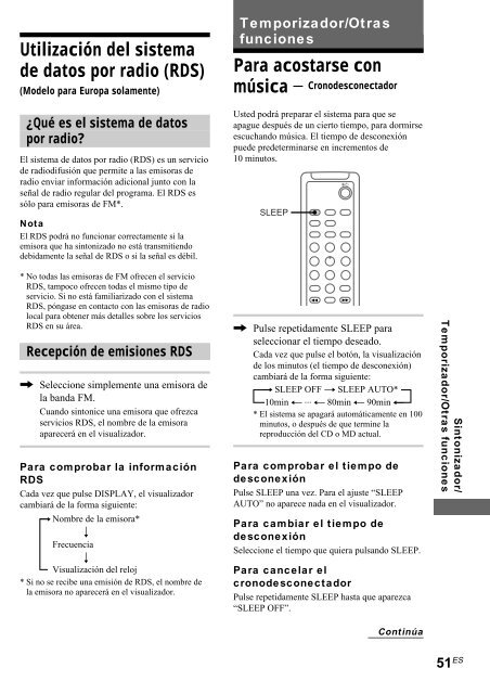 Sony CMT-SP55MD - CMT-SP55MD Consignes d&rsquo;utilisation Espagnol