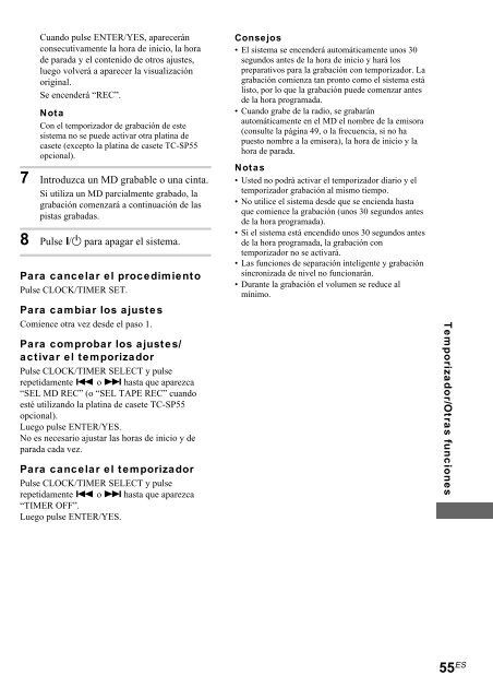 Sony CMT-SP55MD - CMT-SP55MD Consignes d&rsquo;utilisation Espagnol