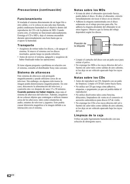 Sony CMT-SP55MD - CMT-SP55MD Consignes d&rsquo;utilisation Espagnol