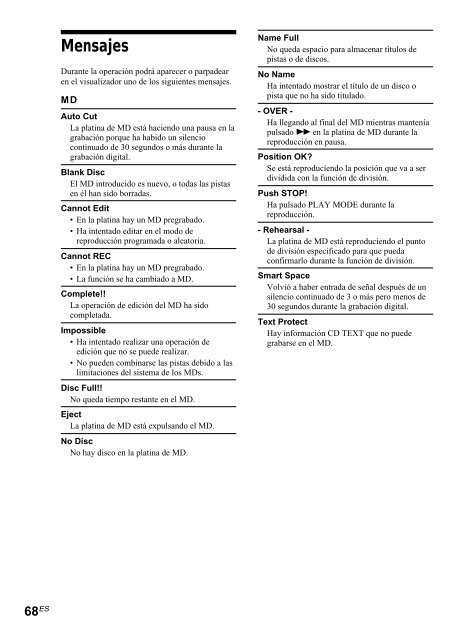 Sony CMT-SP55MD - CMT-SP55MD Consignes d&rsquo;utilisation Espagnol