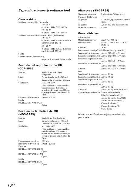 Sony CMT-SP55MD - CMT-SP55MD Consignes d&rsquo;utilisation Espagnol