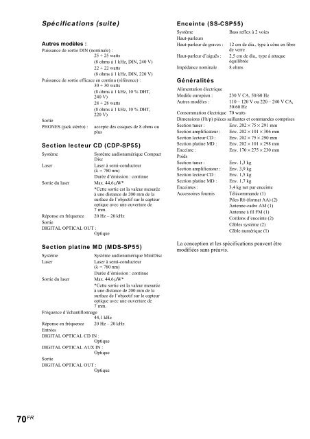 Sony CMT-SP55MD - CMT-SP55MD Consignes d&rsquo;utilisation Espagnol