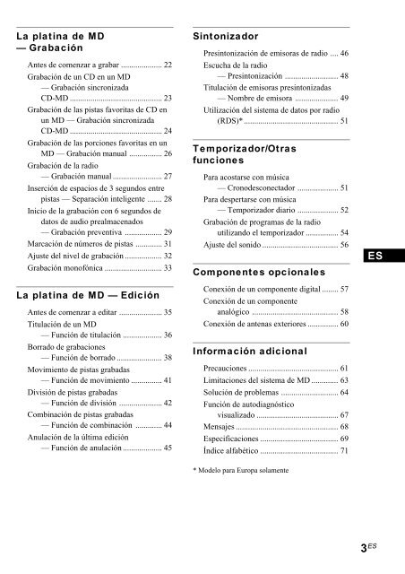 Sony CMT-SP55MD - CMT-SP55MD Consignes d&rsquo;utilisation Espagnol