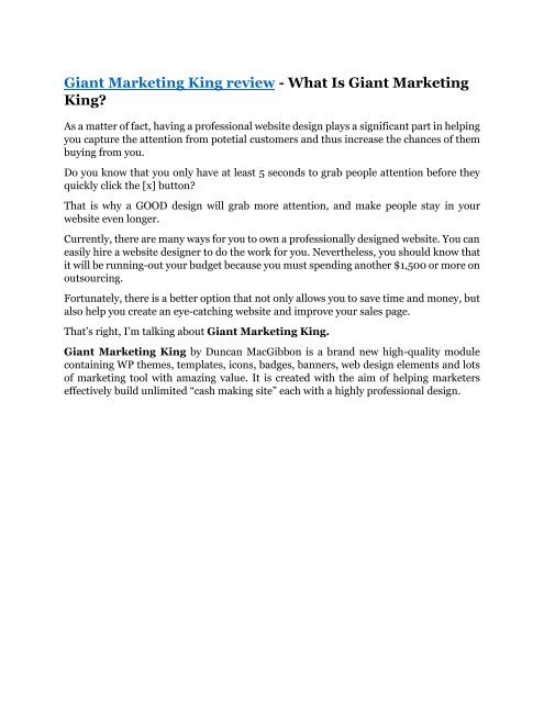 Giant Marketing King review - Giant Marketing King+100 bonus items