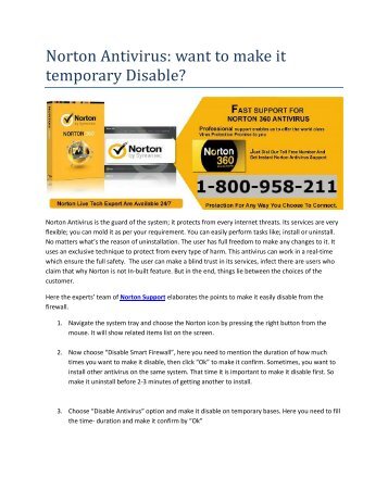 Norton Antivirus want to make it temporary Disable