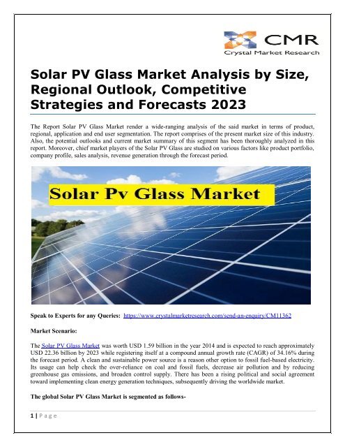 Solar PV Glass Market Analysis by Size, Regional Outlook, Competitive Strategies and Forecasts 2023