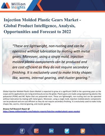 Global Injection Molded Plastic Gears Market 2017 | World Analysis and Forecast to 2022