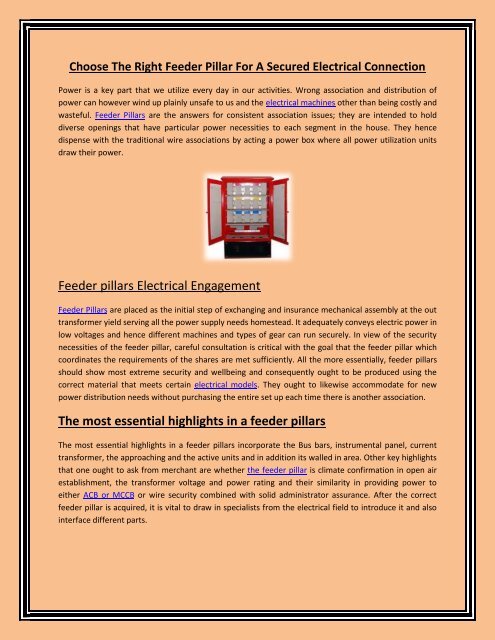 Choose The Right Feeder Pillar For A Secured Electrical Connection