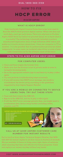 Fix Acer Aspire HDCP Error Dial 18005603159