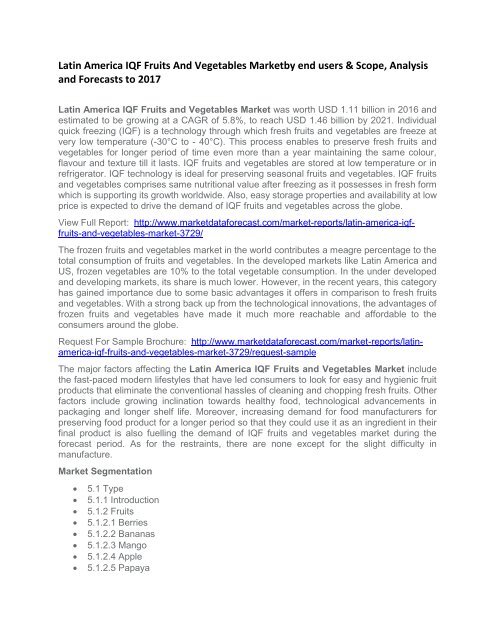 Latin America IQF Fruits And Vegetables Market