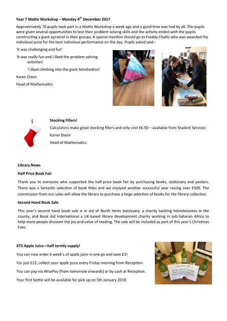 Parental Bulletin 14 December 2017