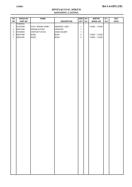 HIDROMEK 102 B SPARE PARTS CATALOG