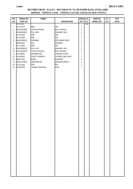 HIDROMEK 102 B SPARE PARTS CATALOG