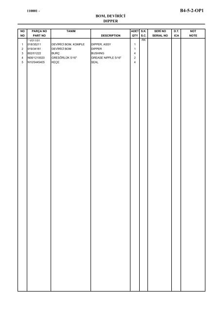 HIDROMEK 102 B SPARE PARTS CATALOG