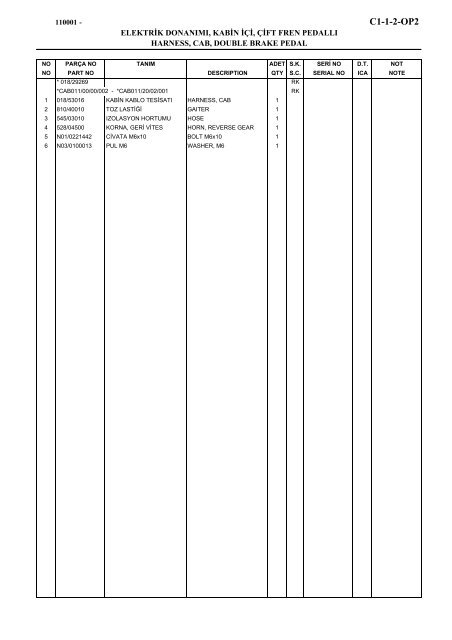 HIDROMEK 102 B SPARE PARTS CATALOG