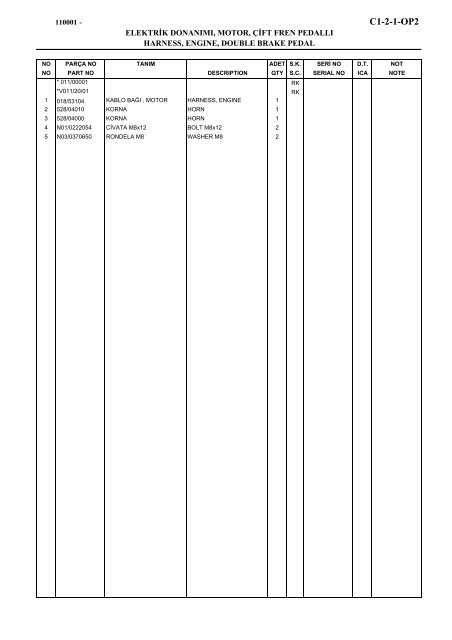 HIDROMEK 102 B SPARE PARTS CATALOG