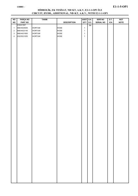 HIDROMEK 102 B SPARE PARTS CATALOG