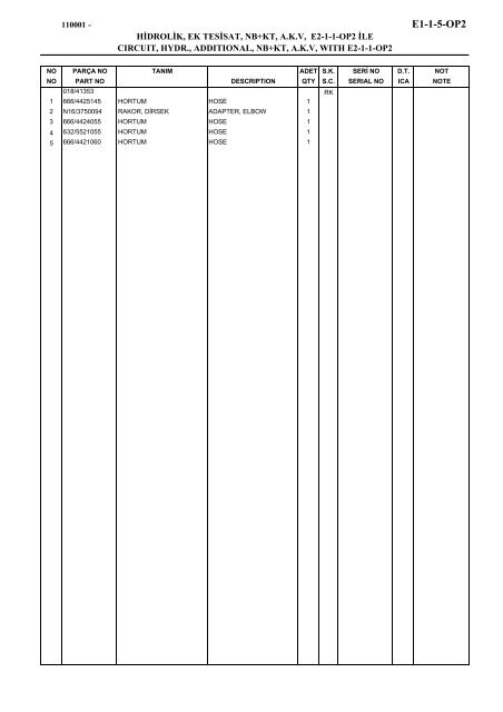 HIDROMEK 102 B SPARE PARTS CATALOG