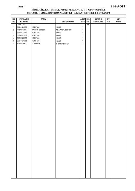 HIDROMEK 102 B SPARE PARTS CATALOG