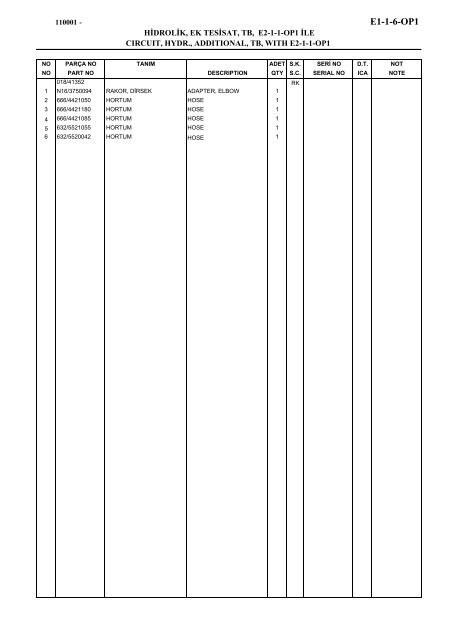 HIDROMEK 102 B SPARE PARTS CATALOG