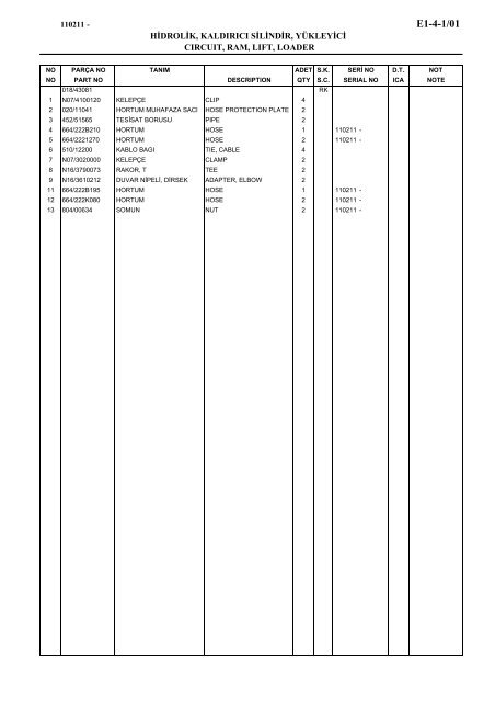 HIDROMEK 102 B SPARE PARTS CATALOG