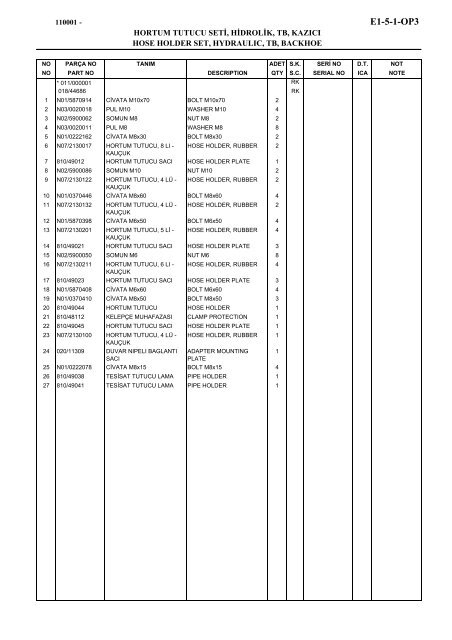 HIDROMEK 102 B SPARE PARTS CATALOG