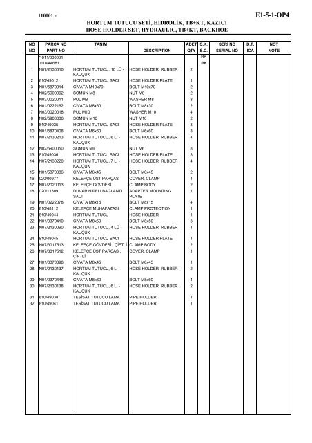 HIDROMEK 102 B SPARE PARTS CATALOG