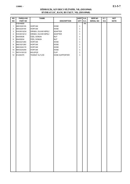 HIDROMEK 102 B SPARE PARTS CATALOG