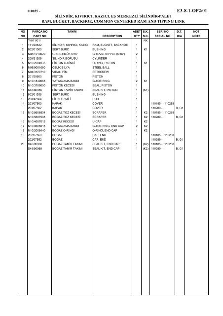 HIDROMEK 102 B SPARE PARTS CATALOG