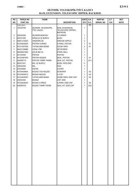 HIDROMEK 102 B SPARE PARTS CATALOG