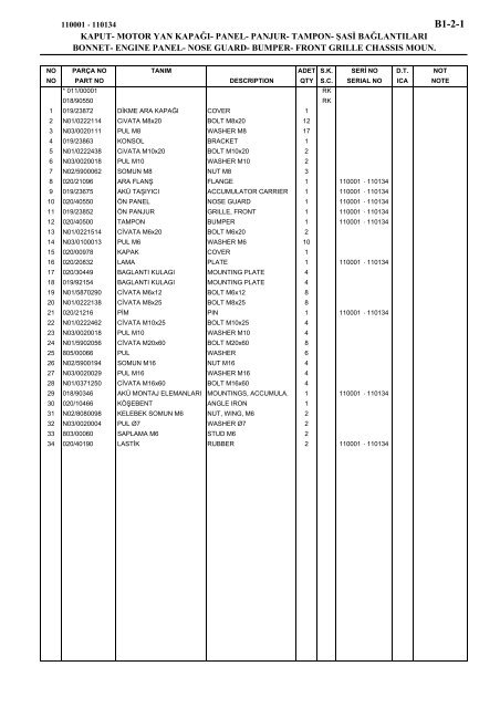 HIDROMEK 102 B SPARE PARTS CATALOG