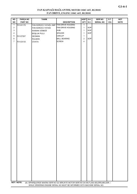 HIDROMEK 102 B SPARE PARTS CATALOG