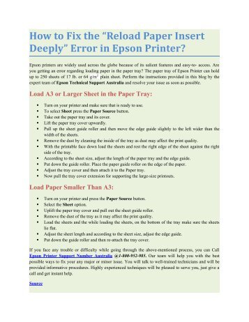 How To Fix The “Reload Paper Insert Deeply” Error In Epson Printer?