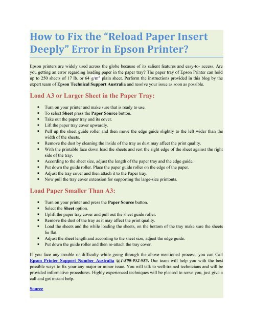 How To Fix The “Reload Paper Insert Deeply” Error In Epson Printer?