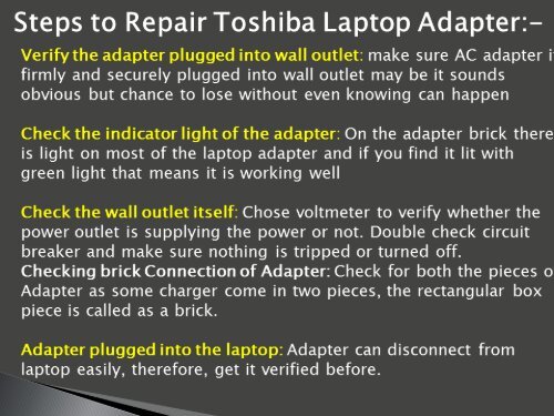 Repair Toshiba Laptop Adapter