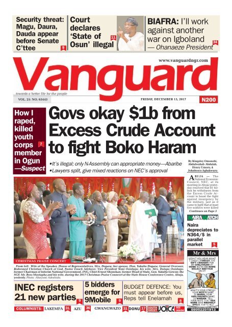 15122017 - Govs okay $1b from Excess Crude Account to fight Boko Haram
