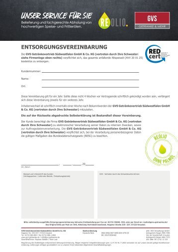 REOLIO Entsorgungsvereinbarung GVS – Version 1