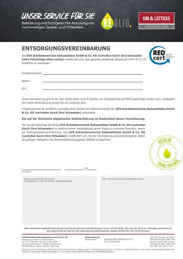 REOLIO Entsorgungsvereinbarung GIM – Version 1