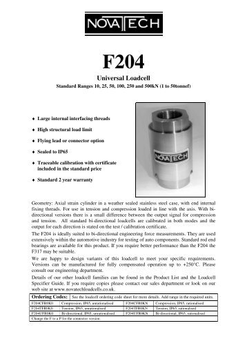 F204 Universal Loadcell - Novatech Measurements Ltd