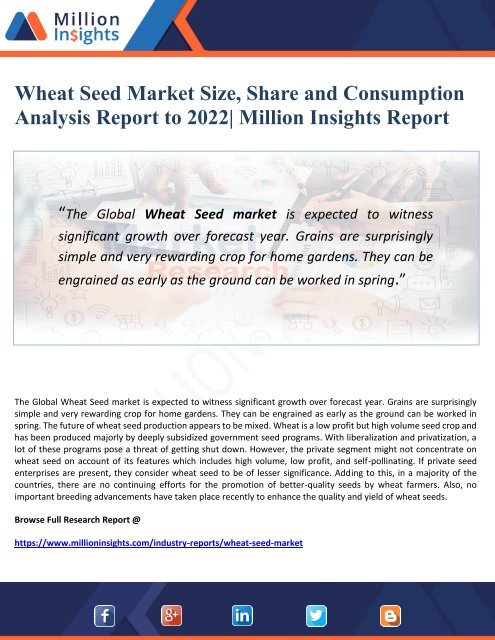 Wheat Seed Market Size, Share and Consumption Analysis Report to 2022  Million Insights Report