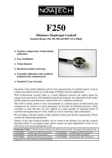 F250 Miniature Diaphragm Loadcell - Novatech Measurements Ltd