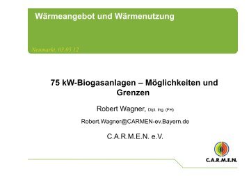 Wärmeangebot und Wärmenutzung 75 kW-Biogasanlagen ...