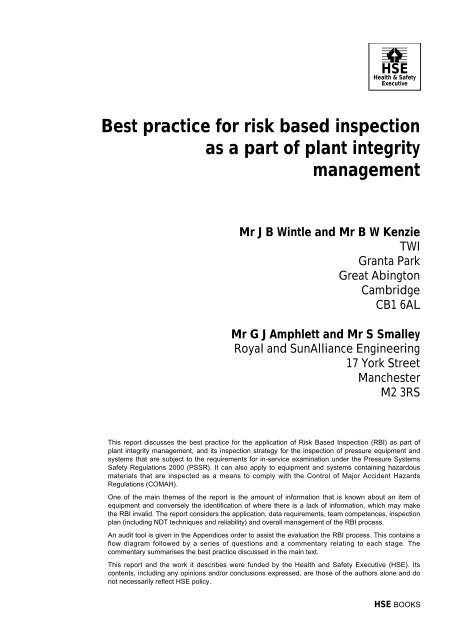 Best Practice for Risk Based Inspection