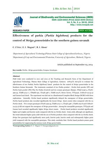 Effectiveness of parkia (Parkia biglobosa) products for the control of Striga genesrioides in the southern guinea savanah