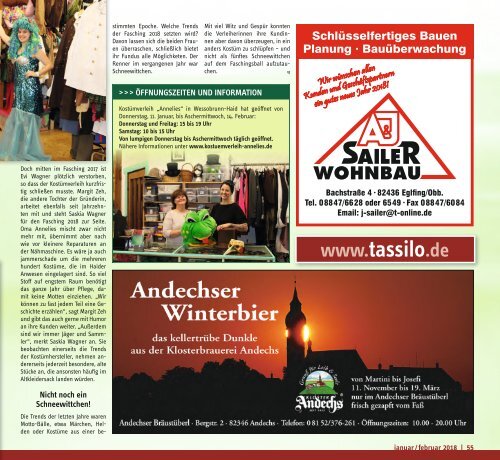 Tassilo, Ausgabe Januar/Februar 2018 - Das Magazin rund um Weilheim und die Seen